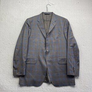 Coppley Biella Brown / Blue Plaid Sport Coat Jacket Super 130's Wool Sz 42R